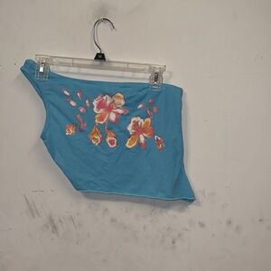Blue One-Shoulder Floral Crop Top